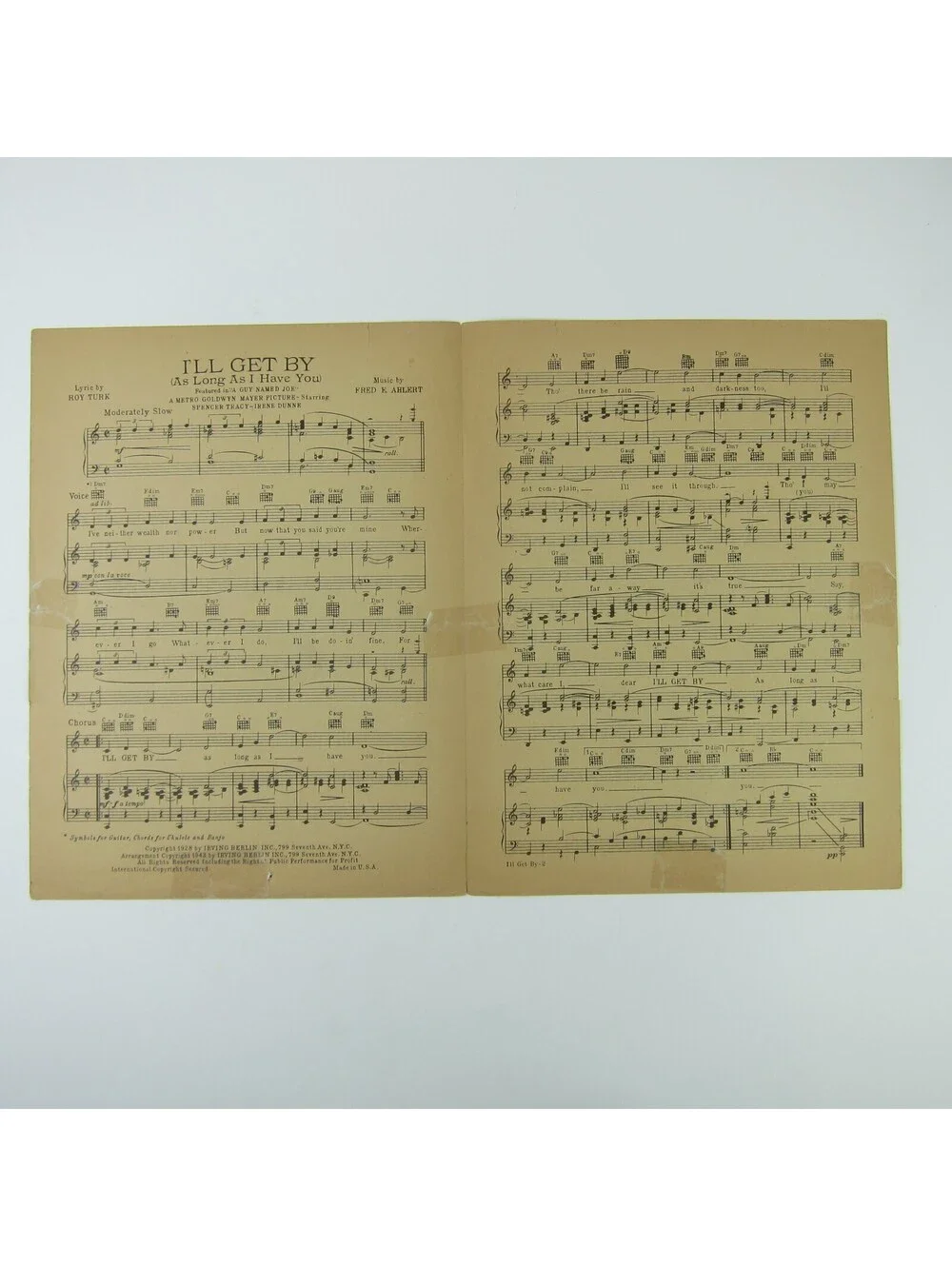 Sheet Music I'll Get By A Guy Named Joe Irene Dunne Spencer Tracy Vintage 1943